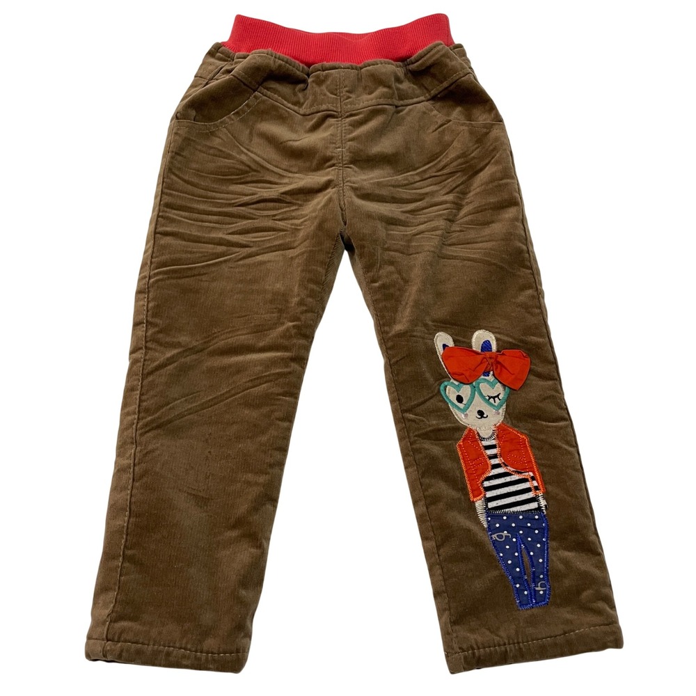 Girl Brown Corduroy Pants Trousers Size 6Y Fleece Lining Elastic Waist Warm Cute